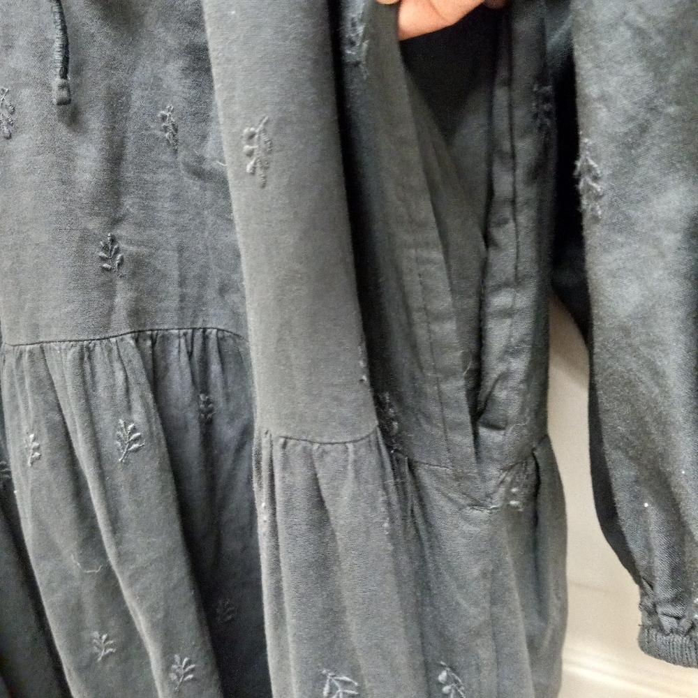 Old Navy Waist Defined Embroidered Midi Dress Gray Size XL Pockets Boho Peasant - Picture 10 of 16